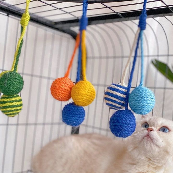 猫グッズ 運動不足解消グッズ ぶら下がり麻縄玉遊び運動器具