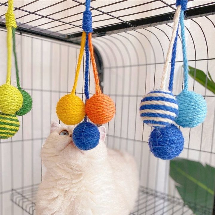 猫グッズ 運動不足解消グッズ ぶら下がり麻縄玉遊び運動器具