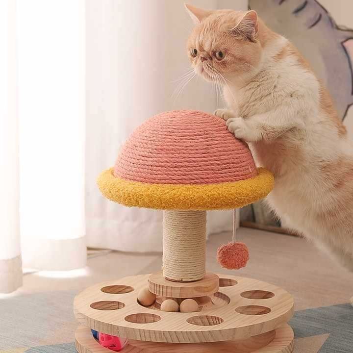 猫グッズ 運動不足解消グッズ 多機能きのこ型爪とぎタワー遊び場