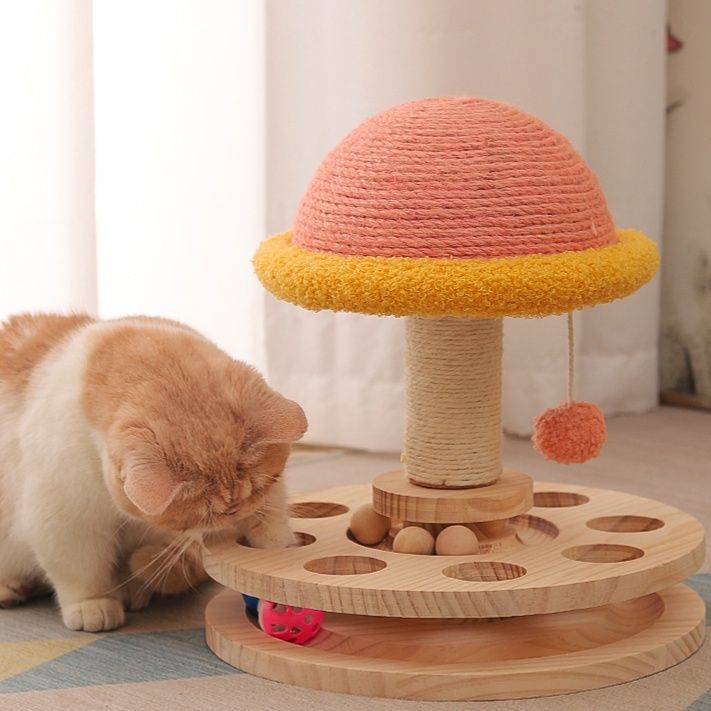 猫グッズ 運動不足解消グッズ 多機能きのこ型爪とぎタワー遊び場