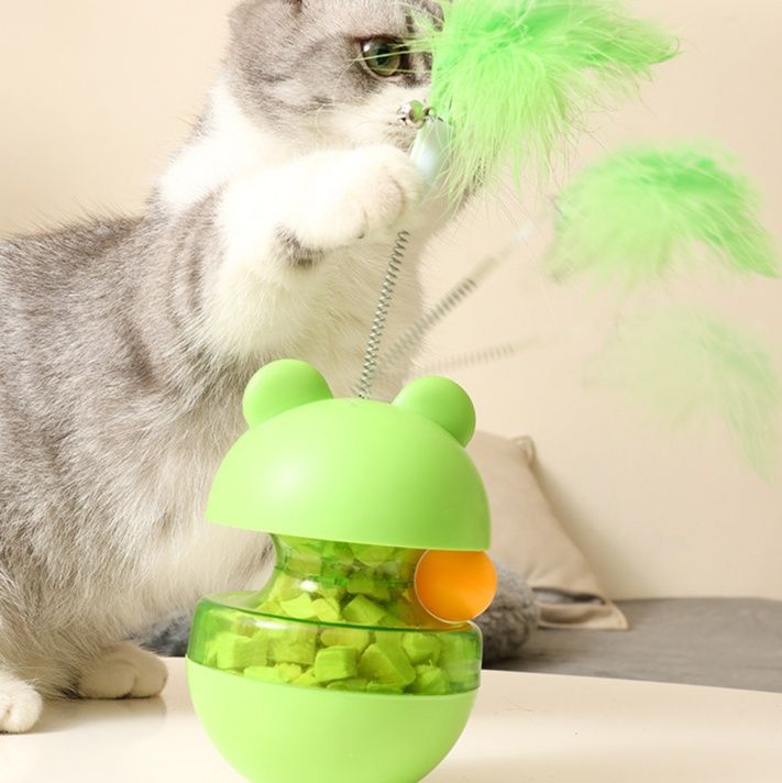 猫グッズ 運動不足解消グッズ かえる顔 ゆらゆら 餌出し知育玩具