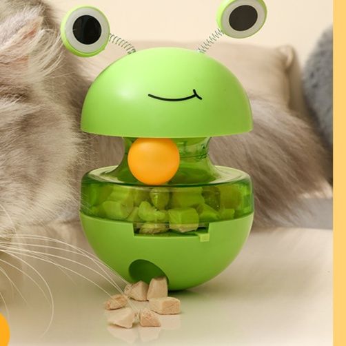猫グッズ 運動不足解消グッズ かえる顔 ゆらゆら 餌出し知育玩具