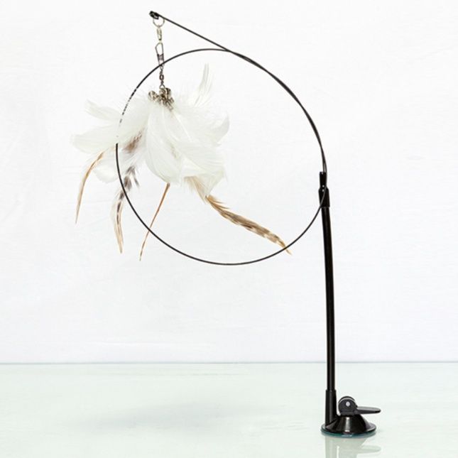 猫グッズ 運動不足解消グッズ 吸盤式羽毛じゃらし猫の狩猟本能刺激グッズ