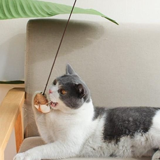 猫グッズ 運動不足解消グッズ 木製棒付き毛玉じゃらし猫遊び棒