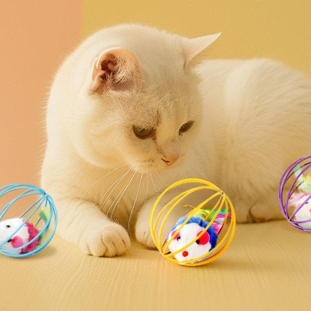 猫グッズ 音が鳴る球体型猫じゃらし玩具