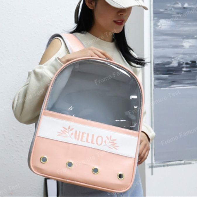 猫グッズ  猫用防災グッズ  透明窓付きキャリーバックパック 通気性抜群