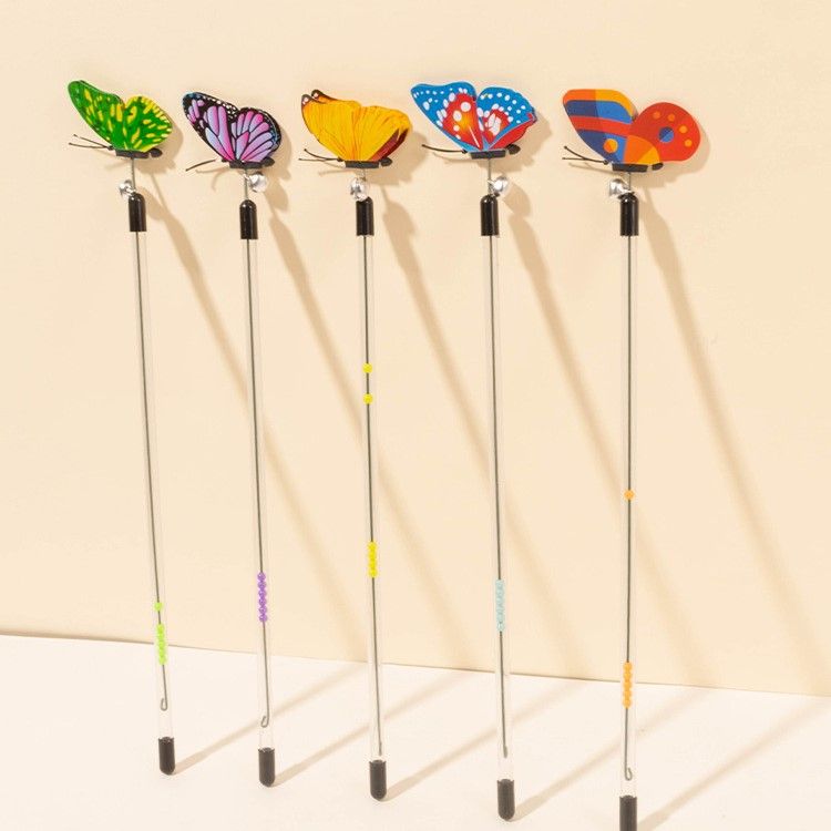 猫グッズ 伸縮式蝶々じゃらし棒運動玩具五本組