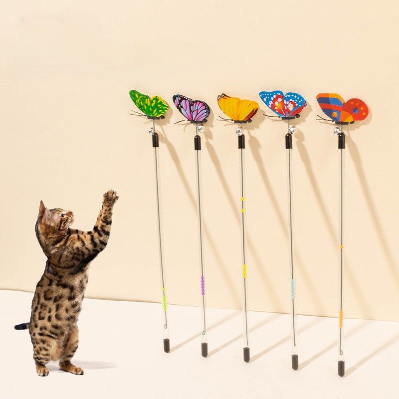 猫グッズ 伸縮式蝶々じゃらし棒運動玩具五本組