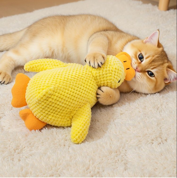 猫グッズ 猫用歯磨き効果付きあひる型けりぐるみ