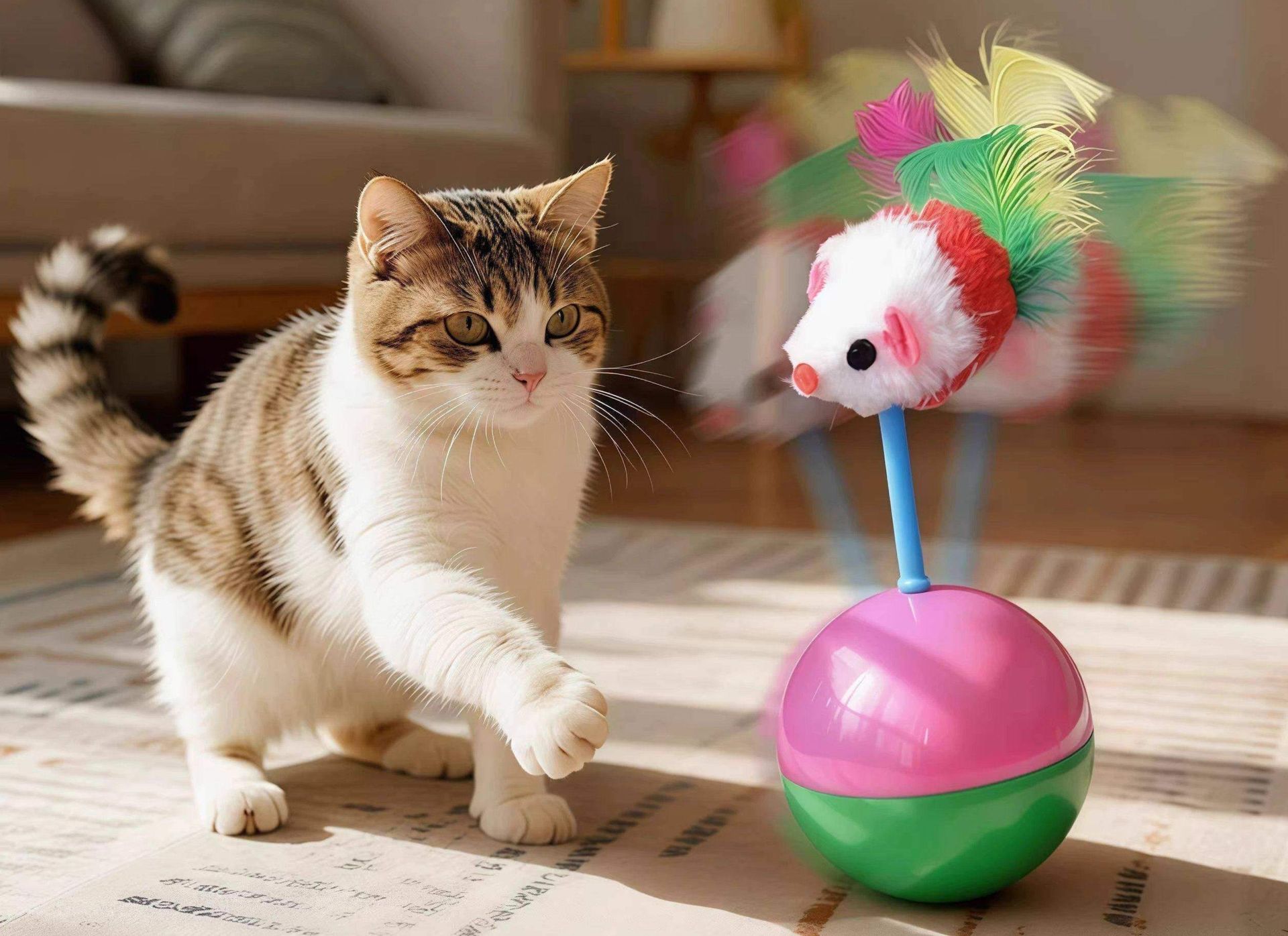 猫グッズ 猫用起き上がりこぼしネズミ羽根付きおもちゃ