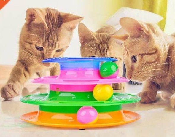 猫グッズ 三段タワー式ボールトラック猫用おもちゃ