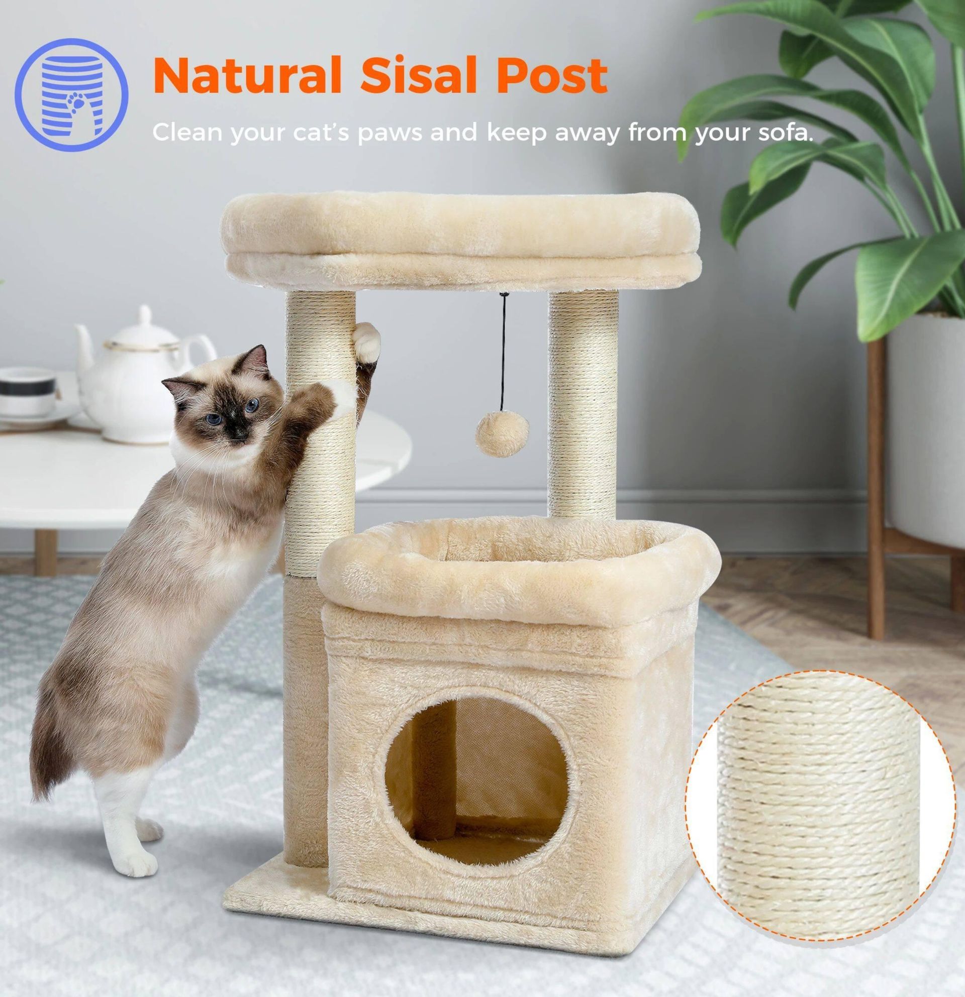 猫グッズ 猫用多機能キャットタワー付き隠れ家ハウス