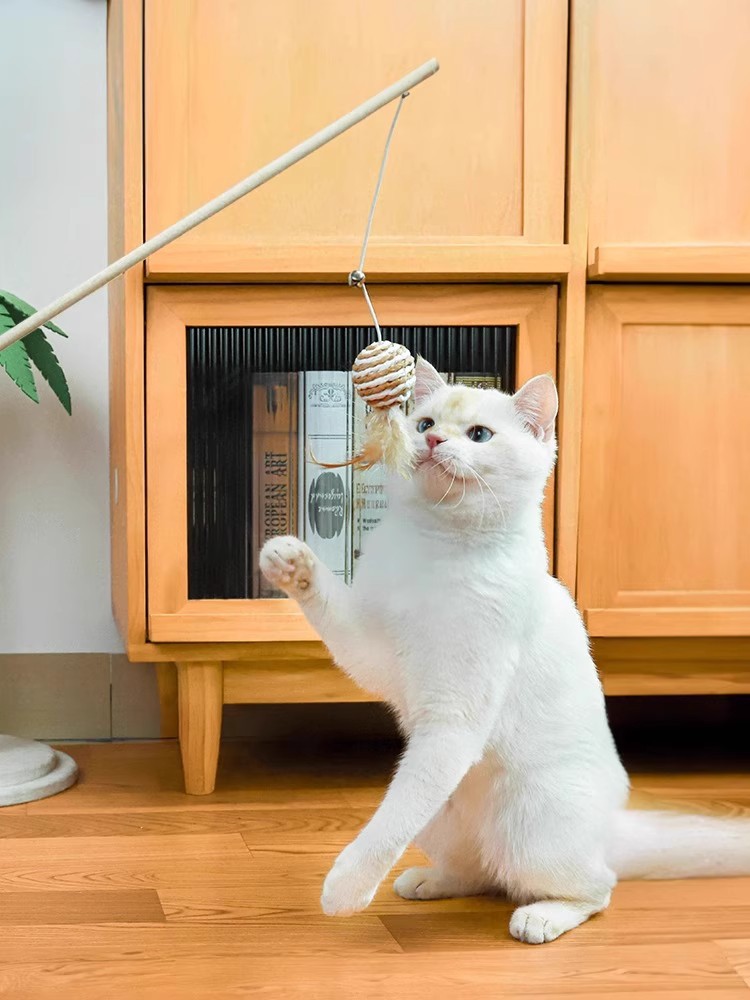 猫グッズ 天然木の猫じゃらし棒