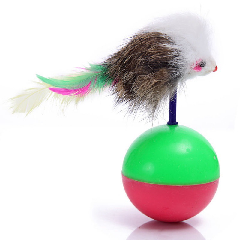 猫グッズ 運動不足解消グッズ 羽毛付き 転がり玉 猫用運動玩具