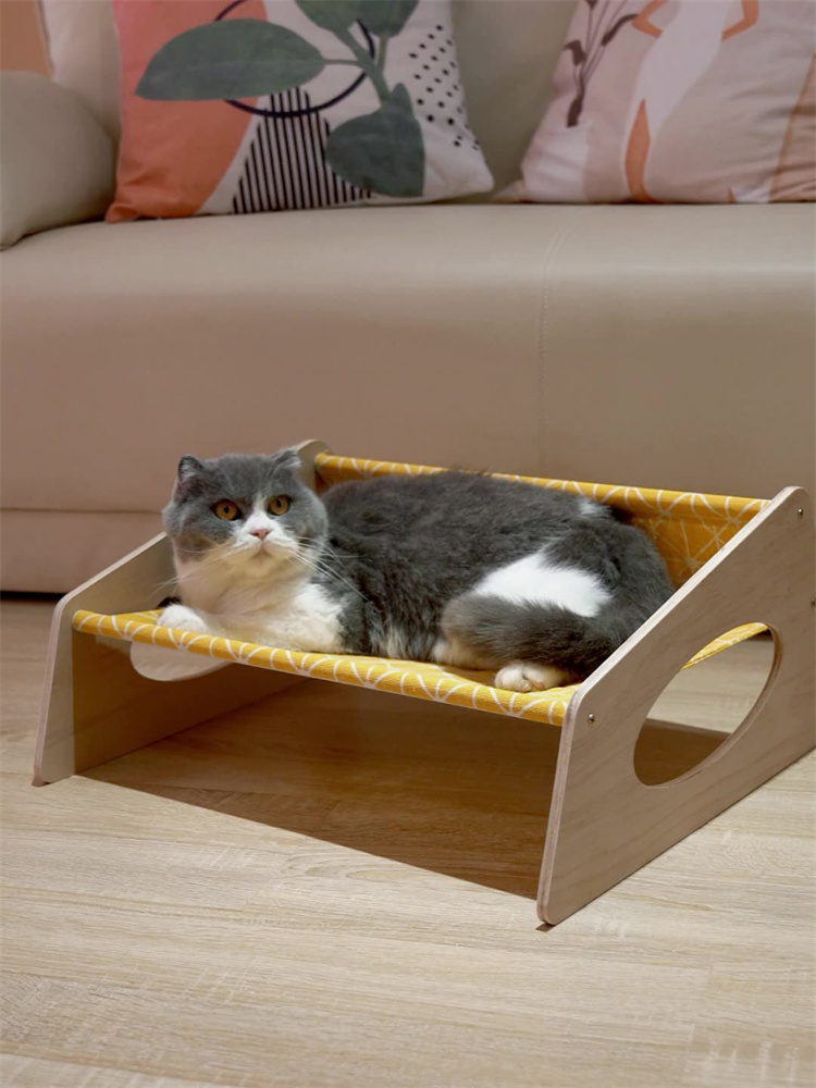 猫グッズ 実木製猫用ハンモック型爪切り台 昼寝もできる多機能猫用品