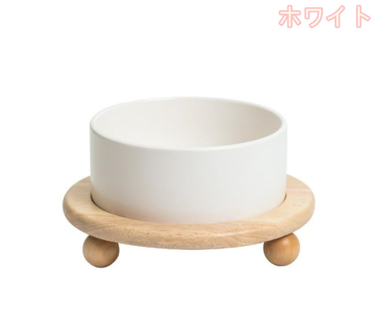 猫グッズ 防災対応 猫用首保護陶磁器餌椀 木製台座付き