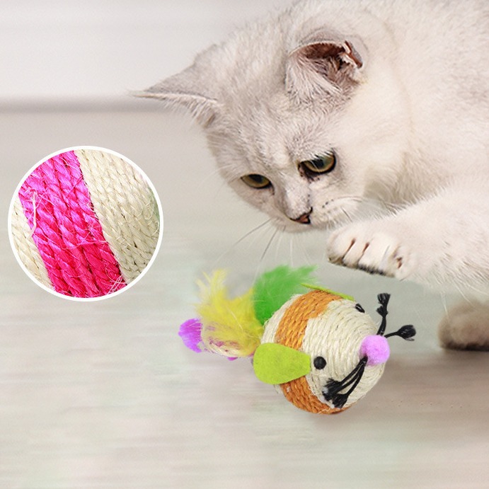 猫グッズ 運動不足解消グッズ ふわふわ羽根付きねずみ型転がし玩具