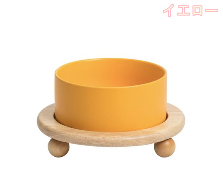 猫グッズ 防災対応 猫用首保護陶磁器餌椀 木製台座付き
