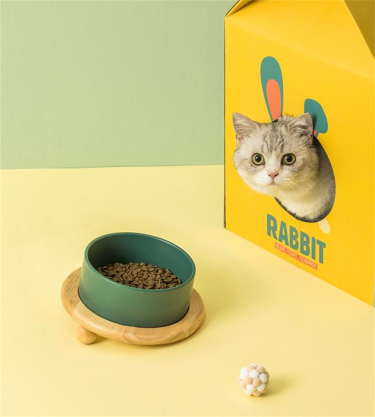 猫グッズ 防災対応 猫用首保護陶磁器餌椀 木製台座付き
