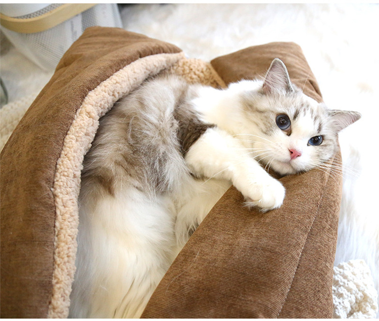 猫グッズ 防災対応 猫用保温寝袋 折り畳み式ベルベット猫ハウス