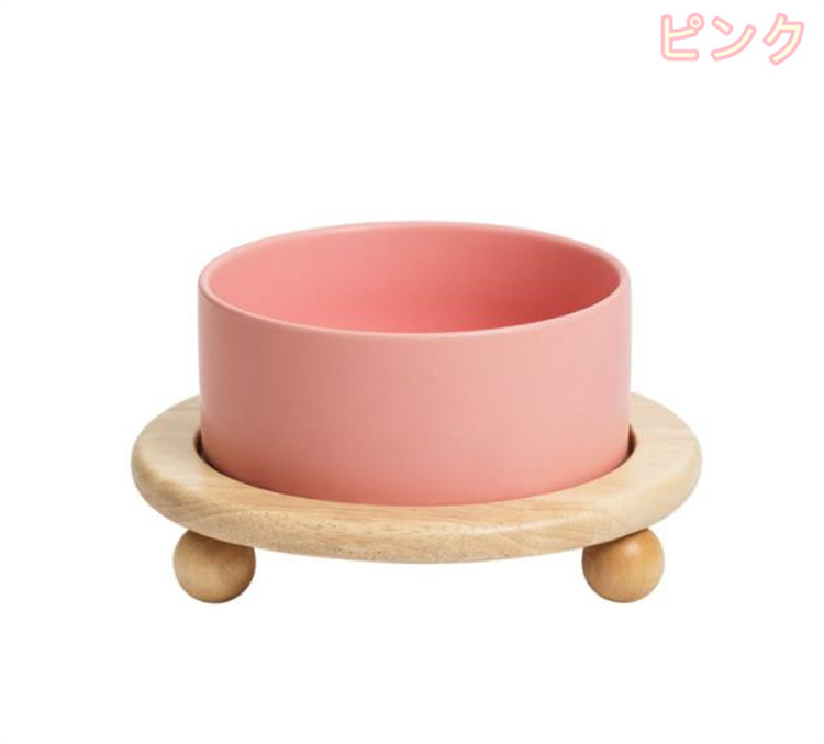 猫グッズ 防災対応 猫用首保護陶磁器餌椀 木製台座付き