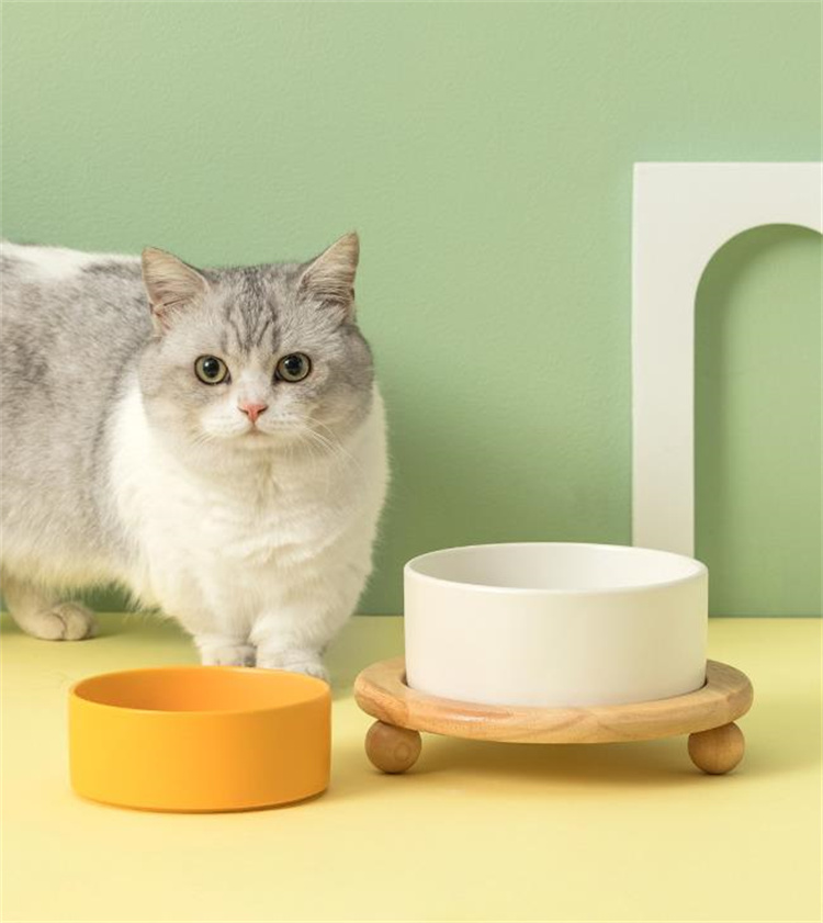 猫グッズ 防災対応 猫用首保護陶磁器餌椀 木製台座付き