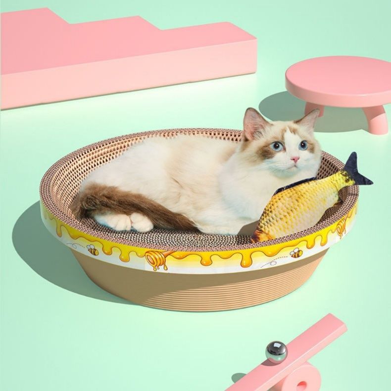 猫爪とぎ 三役こなす丸型段ボール猫爪とぎベッド