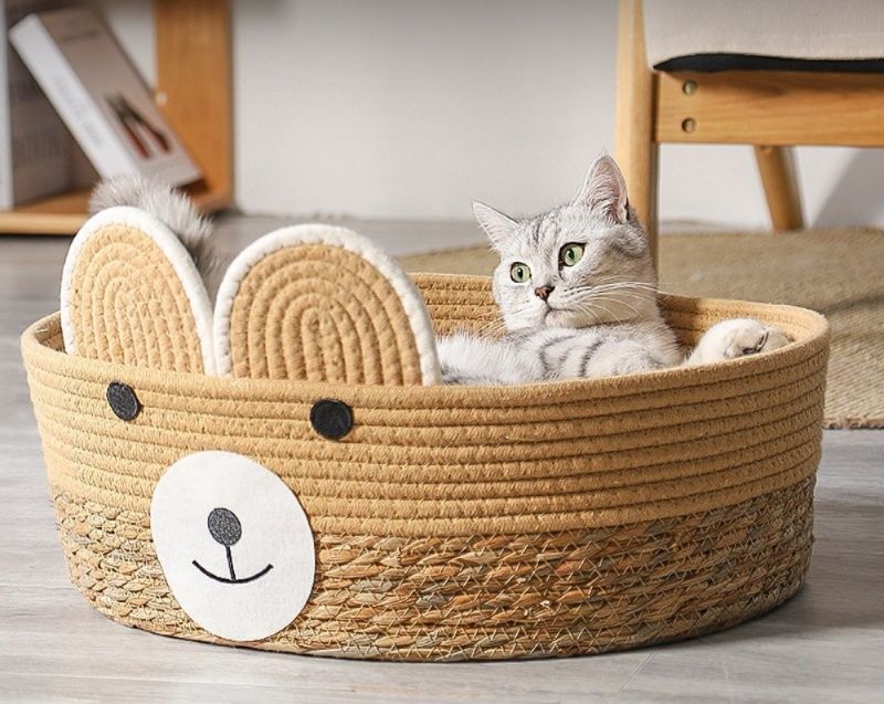 猫爪とぎ くまさん草編みかご猫爪とぎベッド