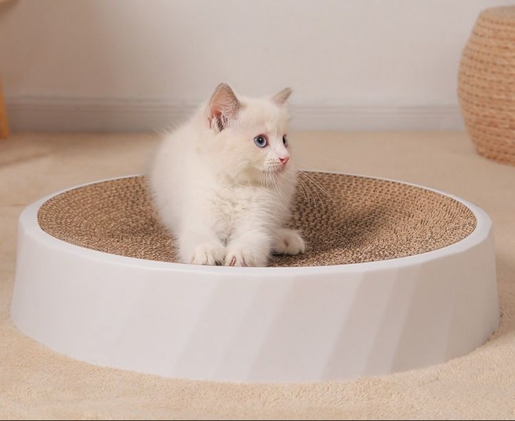 猫爪とぎ 丸型大きめダンボール猫爪とぎベッド付きおもちゃ棒セット