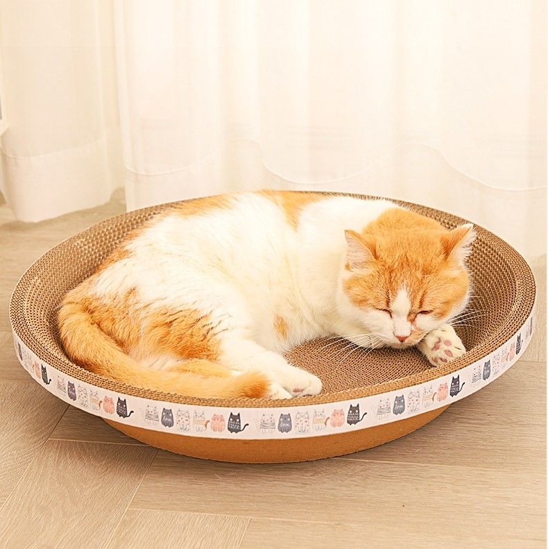 猫爪とぎ 大型丸型ダンボール製猫爪とぎベッド兼用トレー