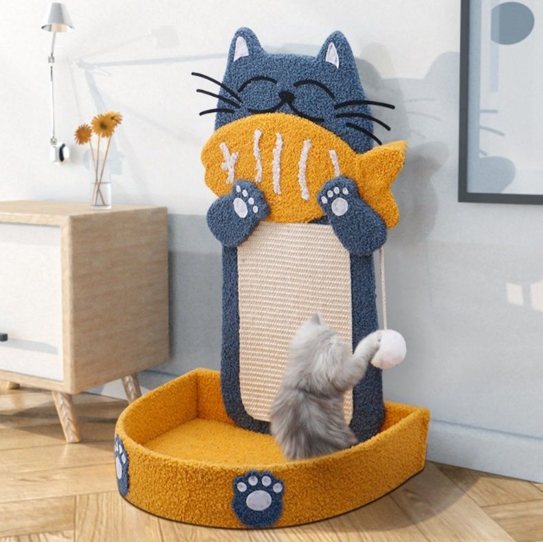 猫爪とぎ 猫と魚デザインの爪とぎ付きベッドスタンド