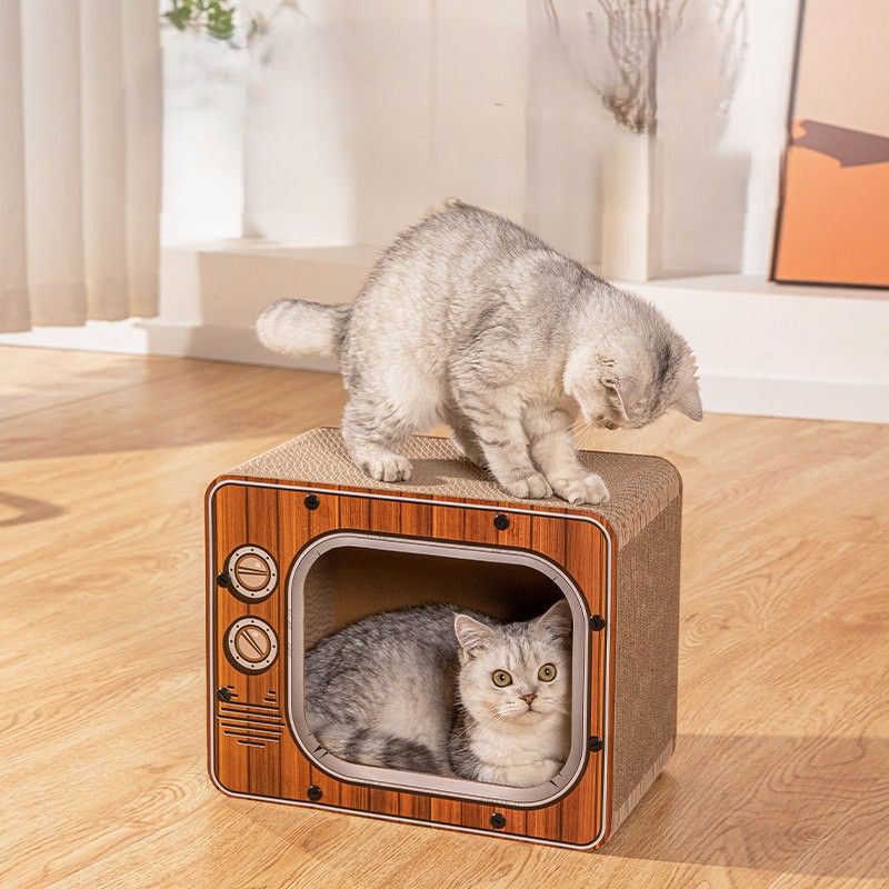 猫爪とぎ テレビ型猫爪とぎハウス 二段重ね大空間