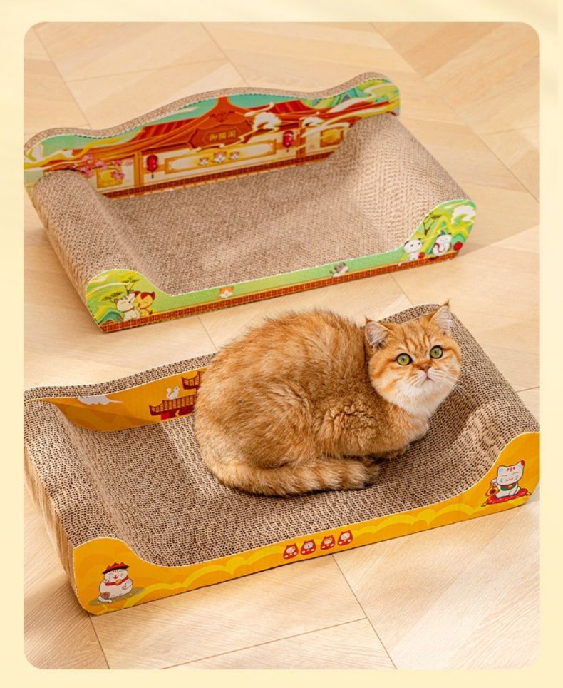 猫爪とぎ 招き猫柄ダンボール製猫用爪とぎベッド