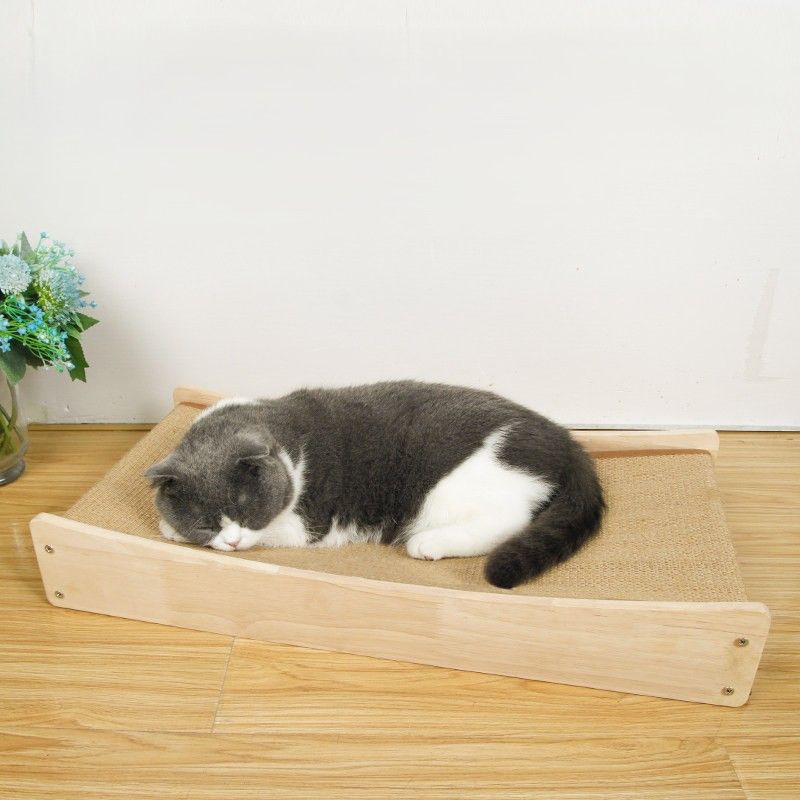 猫爪とぎ 天然麻素材の木枠付き猫爪とぎベッド
