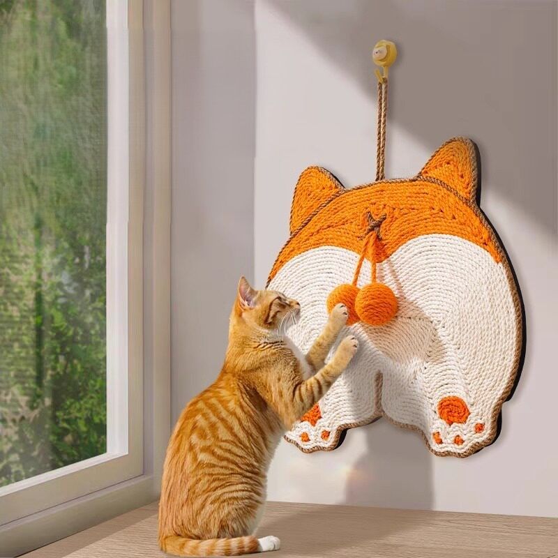 猫爪とぎ 猫のお尻型壁掛け麻製猫爪とぎボール付き
