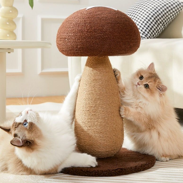 猫爪とぎ きのこ型天然麻紐巻き猫爪とぎポールスタンド