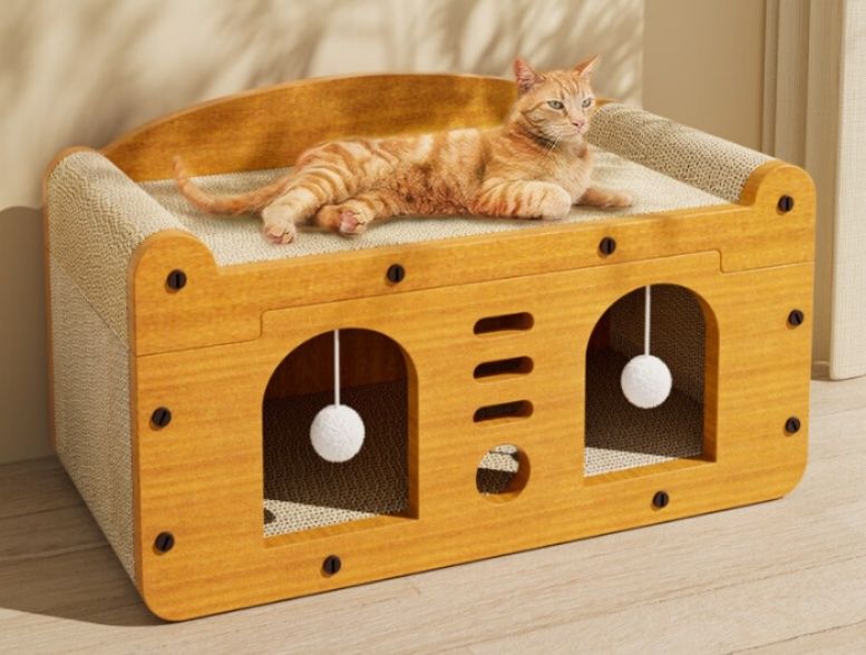猫爪とぎ 二段構造つきハウス ボール付き大型タイプ