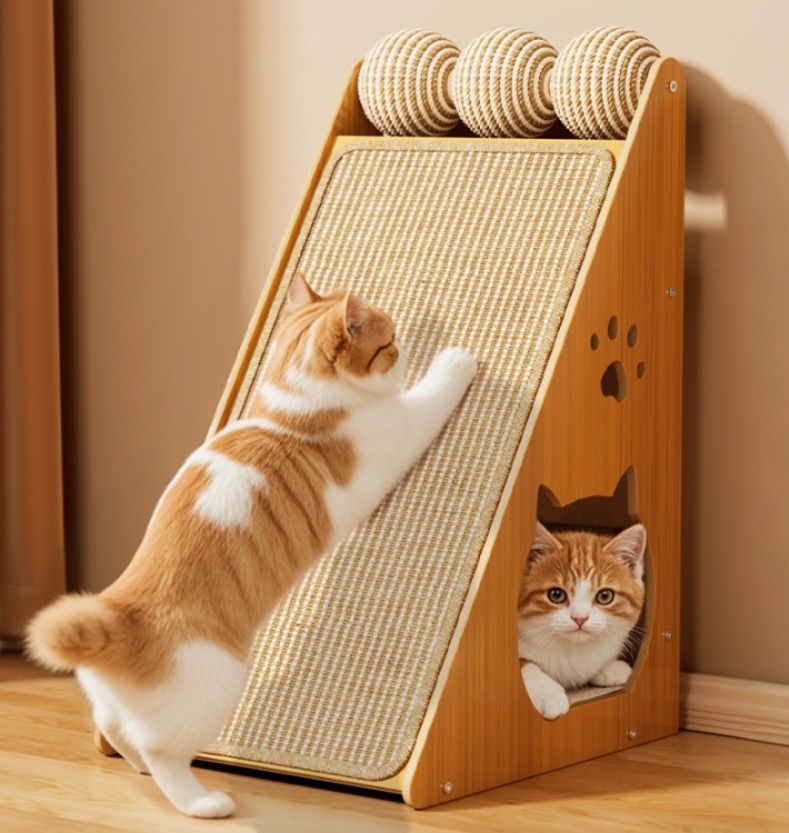 猫爪とぎ 三角型多機能ハウス付き麻縄ボール遊び台