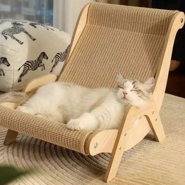 猫爪とぎ 木製フレーム付き麻紐編み猫用リクライニングチェア爪とぎ