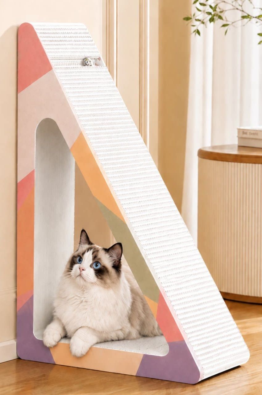猫爪とぎ 鈴入り遊び付き三角ハウス型