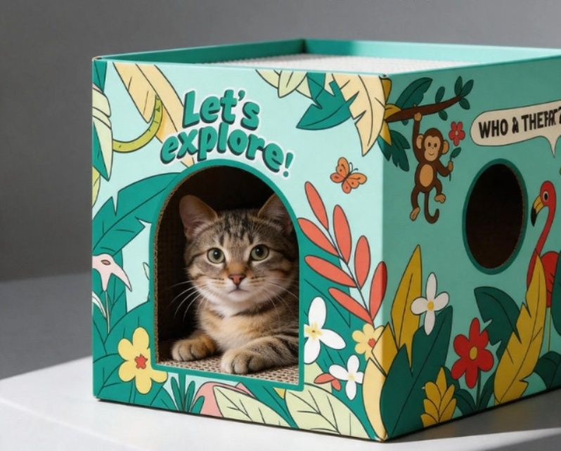 猫爪とぎ ジャングル柄二層式ハウス