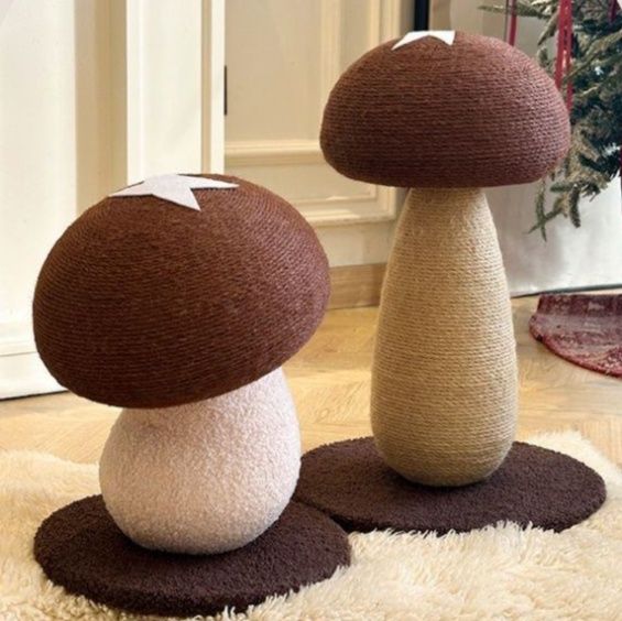 きのこ型爪とぎポールタワースタンド 麻縄巻き