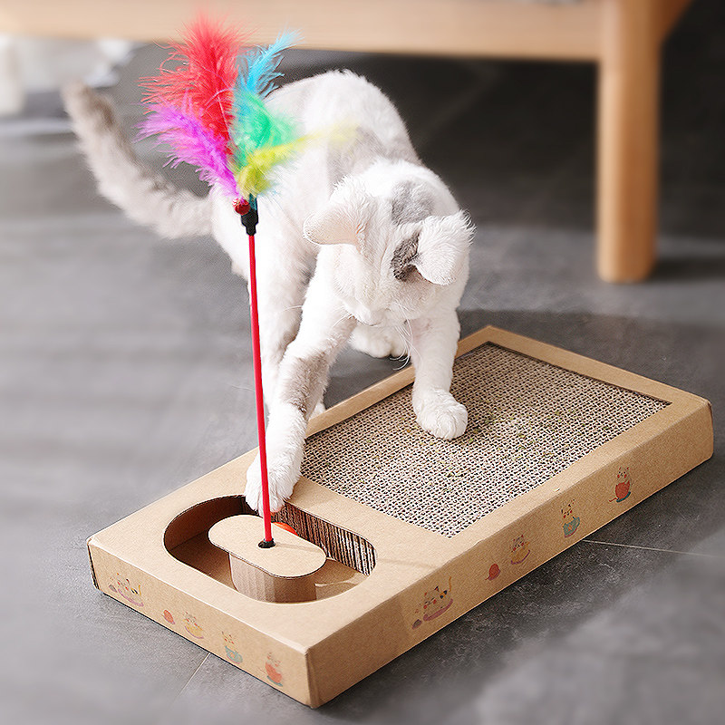猫爪とぎ 羽根じゃらし付きダンボール猫爪とぎボード