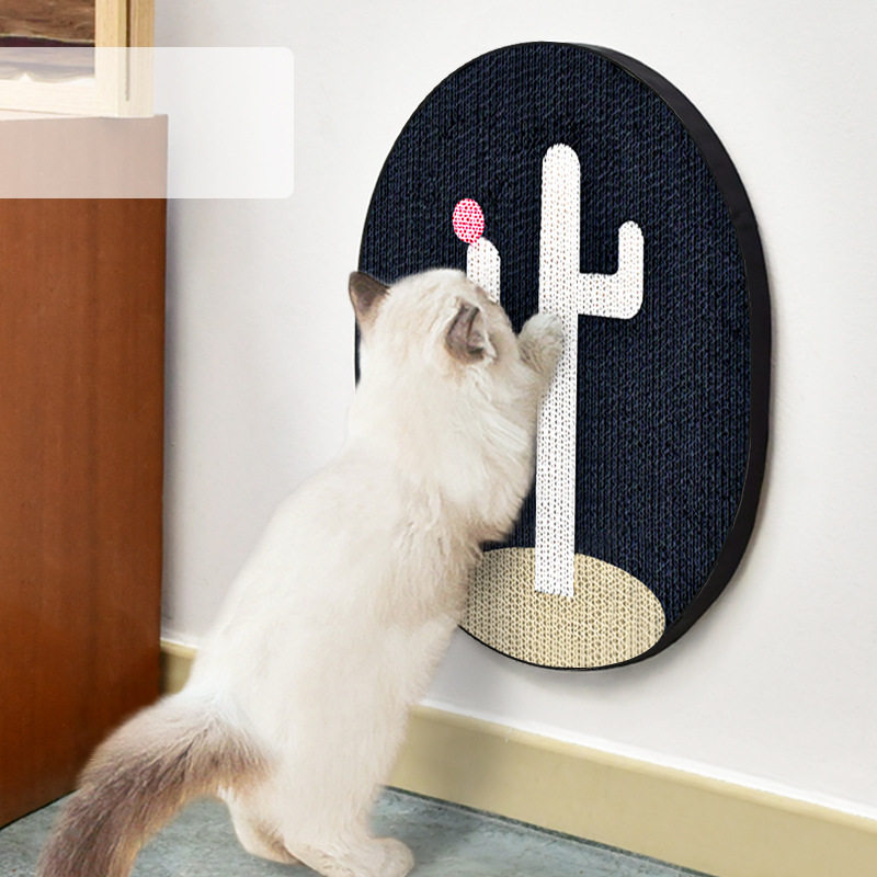 猫爪とぎ 丸型サボテン柄壁貼り猫用爪とぎボード