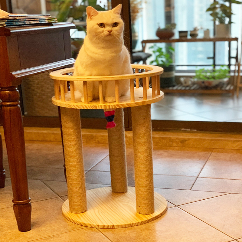 猫爪とぎ 麻紐巻き三本柱タワー付き猫爪とぎ休憩台