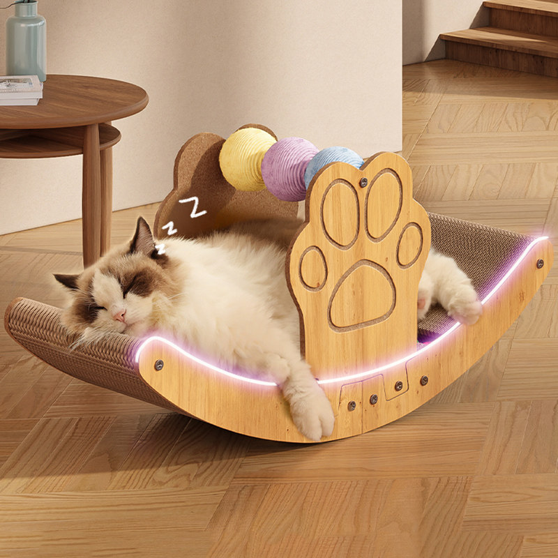 猫爪とぎ 肉球型ダンボール猫爪とぎ付きロッキングベッド