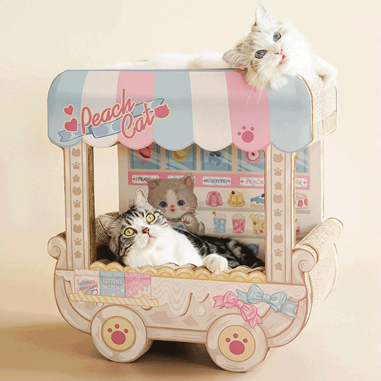 猫爪とぎ お菓子屋台風ダンボール猫爪とぎハウス