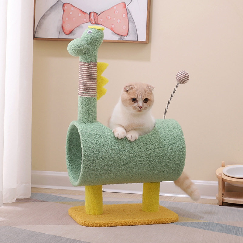 猫爪とぎ 動物キャラクター付き筒型トンネル猫爪とぎタワー