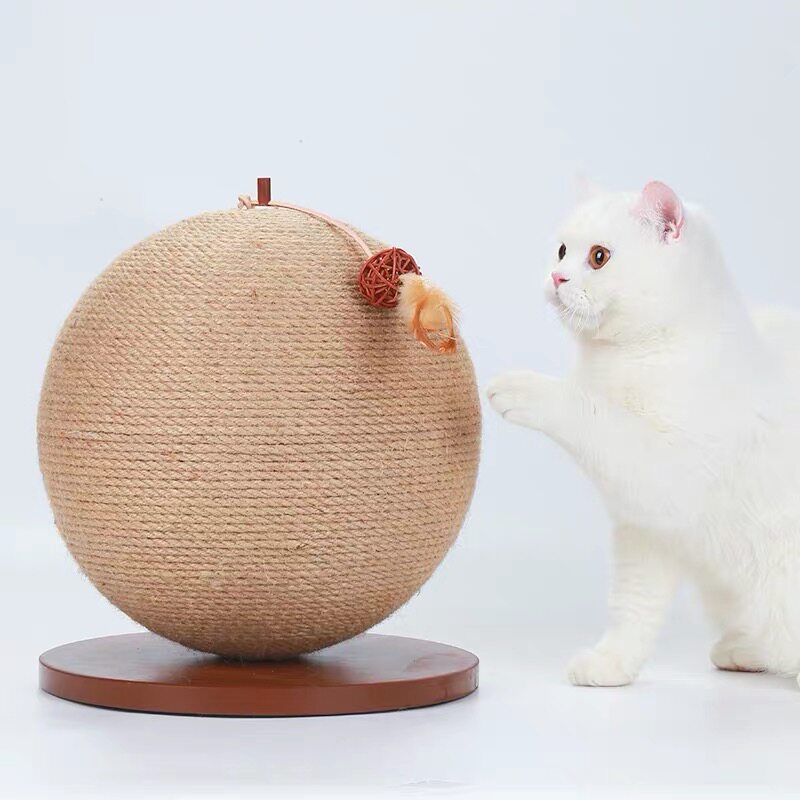 猫爪とぎ 麻紐巻き球形猫爪とぎ台座付きおもちゃ付き