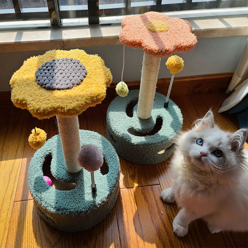 猫爪とぎ 花びら型タワー付き猫用爪とぎポールスタンド